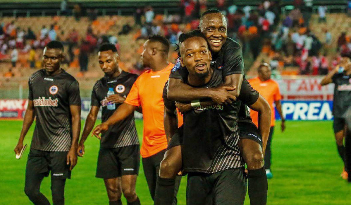 KMC players celebrate a goal , the team owner has vowed to support Rwandan tactician despite poor result. Courtesy (2)