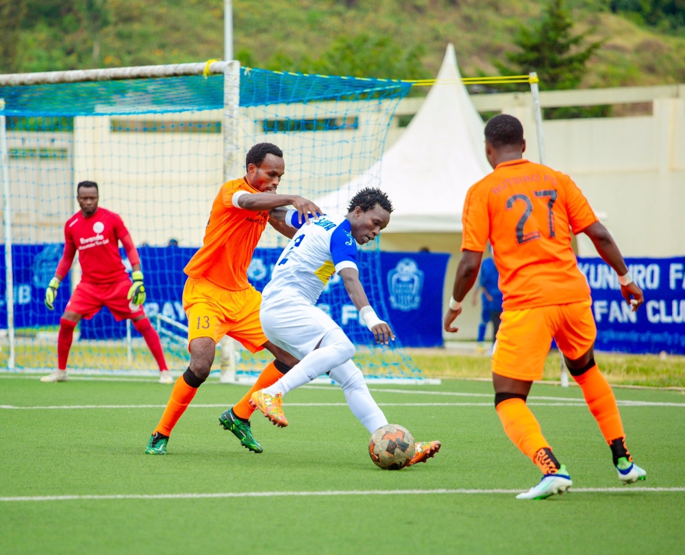 Rayon Sports&#039; goal scorer Ogera with the ball during a 2-0 match over Rutsiro at Umuganda stadium. Courtesy