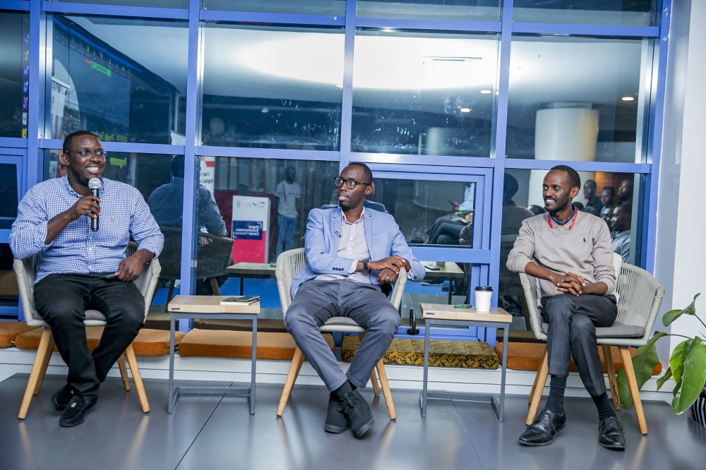 (L-R): Marcellin Nyirishyaka, Data Strategy Manager at Cenfri, Yves K. Ngenzi, Head of Strategic Programs at Rwanda Chamber of Tourism and Alex Ntale, CEO of the ICT Chamber having a panel discussion during a data talk event on February 24. Courtesy photos