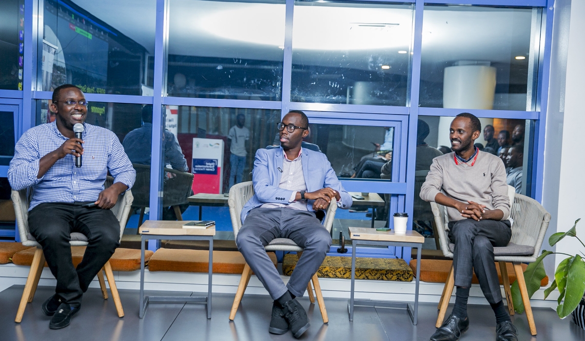 (L-R): Marcellin Nyirishyaka, Data Strategy Manager at Cenfri, Yves K. Ngenzi, Head of Strategic Programs at Rwanda Chamber of Tourism and Alex Ntale, CEO of the ICT Chamber having a panel discussion during a data talk event on February 24. Courtesy photos