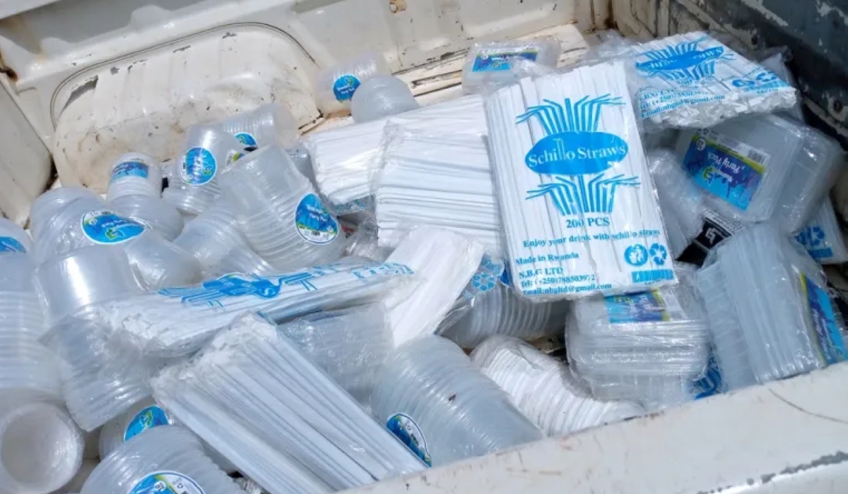 Some impounded single use plastics that were collected from different shop in Rwanda. At least 110 tonnes of single-use plastic items in the country have been collected for recycling under a new initiative. 