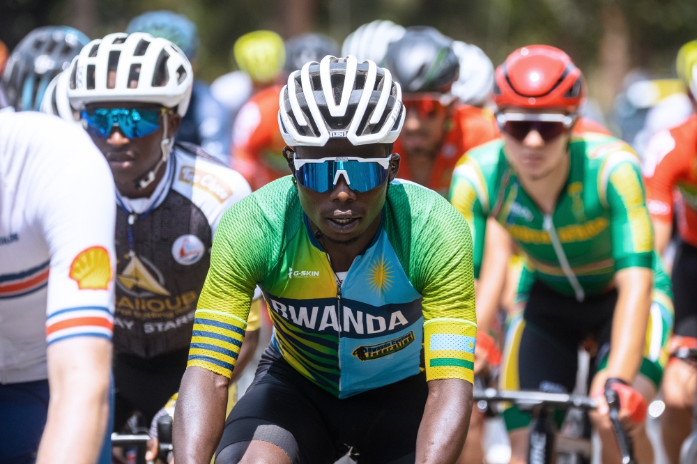 Team Rwanda rider Moïse Mugisha rides in the peloton during Tour du Rwanda 2023 before he abandoned the race citing fatigue behind his sudden withdrawal. Courtesy