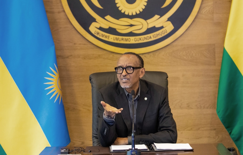 President Paul Kagame addresses local and foreign journalists,during a press conference, at Village Urugwiro on Wednesday, March 1. Courtesy