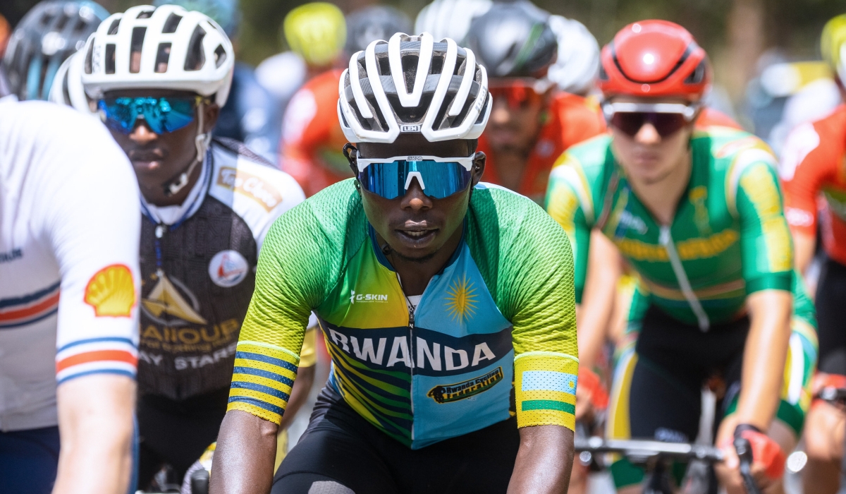 Team Rwanda rider Moïse Mugisha rides in the peloton during Tour du Rwanda 2023 before he abandoned the race citing fatigue behind his sudden withdrawal. Courtesy