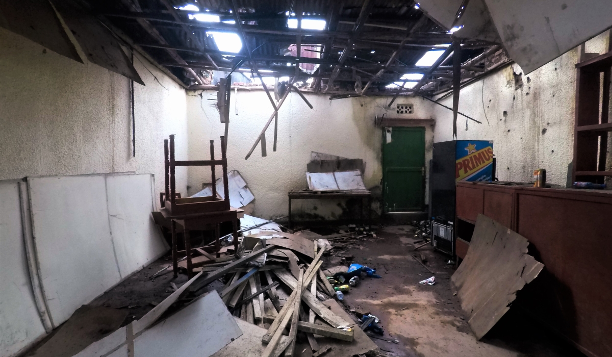 Inside one of houses that were damaged by rockets from DR Congo in  Kinigi, Musanze District on May 23,2022. Courtesy