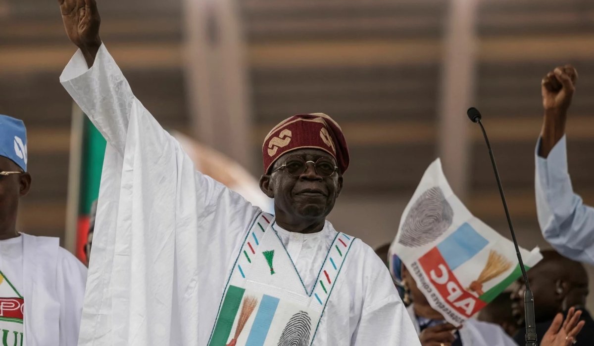 Bola Tinubu gestures toward the crowd during a campaign rally in Lagos. He has been declared the winner of Nigeria&#039;s presidential elections. Michele Spatari/AFP via Getty Images