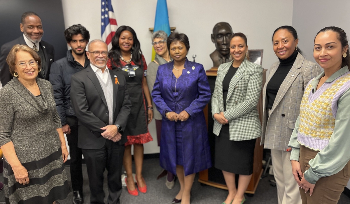 Ambassador Mathilde Mukantabana (middle) with officials of The Charles R. Drew University. Courtesy