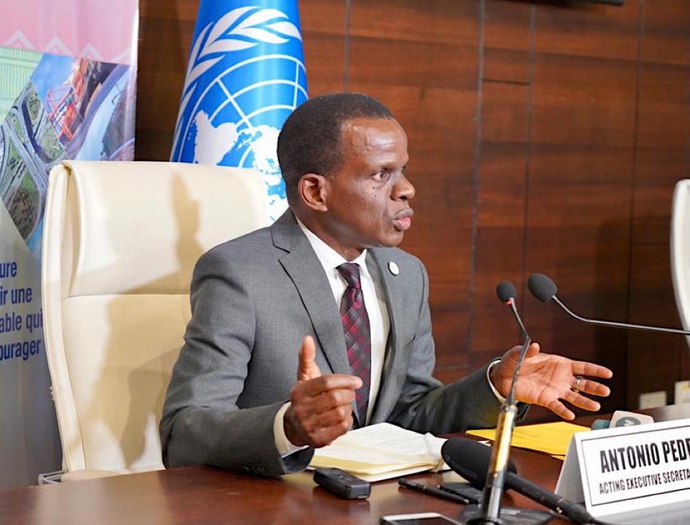 Economic Commission for Africa’s (ECA) Acting Executive Secretary, Antonio Pedro speaks during an Innovation Fair and Award ceremony at the 9th Africa Regional Forum on Sustainable Developmon March 1. 