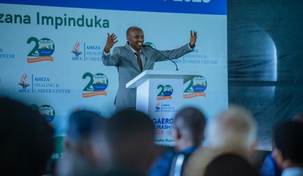 Jean Pierre Nkuranga, President of GAERG speaking during the event. The association celebrated their 20th anniversary on March 4 during the annual GAERG Turashima event. Courtesy photos