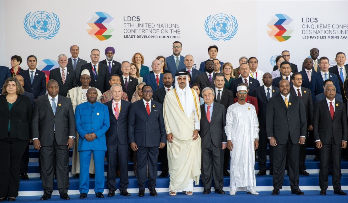 Senior delegates pose for a group photo during the fifth UN Conference on the Least Developed Countries (LDC5) in Doha, Qatar. Courtesy