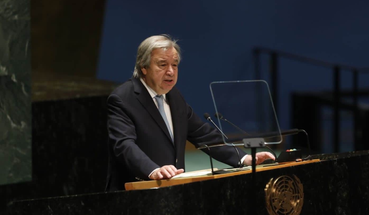 Guterres delivers his remarks while addressing the Commission on the Status of Women, in New York on Monday, March 6, ahead of International Women&#039;s Day on March 8.
