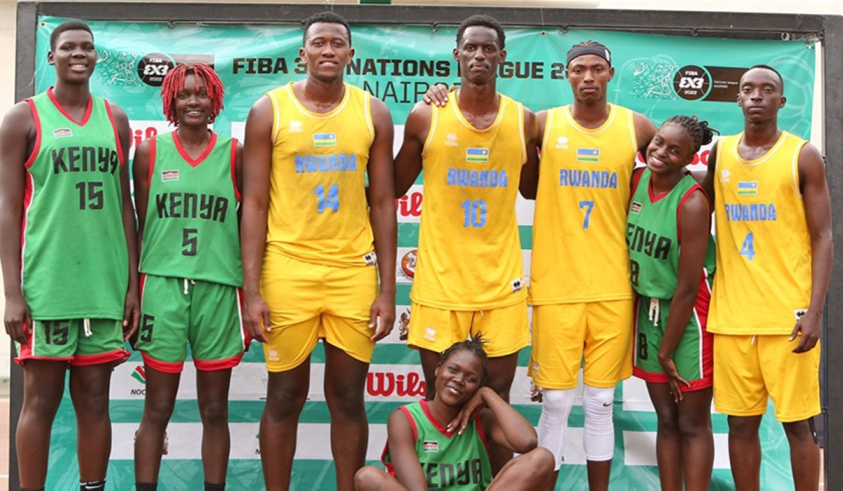 The 3x3 National team players pose for a photo with Kenya women’s team.Rwanda has been pooled in Group B alongside Asia giants China and Caribbean nation Trinidad and Tobago in the FIBA 3x3 World Cup Qaulifier 2023