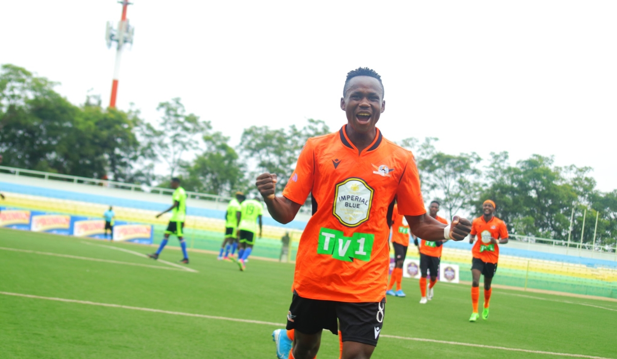 Gasogi United&#039;s striker Malipangou Theodor Yawanendji Christian celebrates his goal during a past game ata Kigali stadium.
