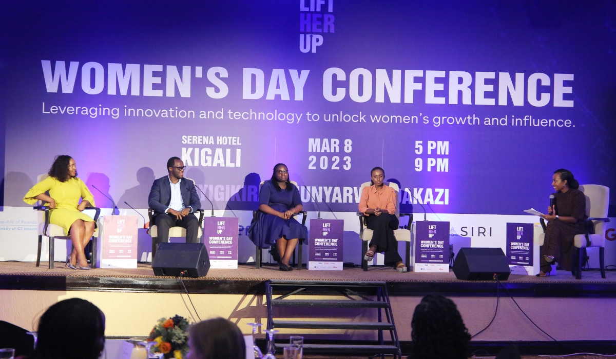 A panel discussion  during the launch of ‘Lift Her Up’ program, in Kigali on Wednesday, March 8. The new program aimed at creating awareness and inspiring confidence in women to leverage technology through various innovations, All Photos by Craish Bahizi