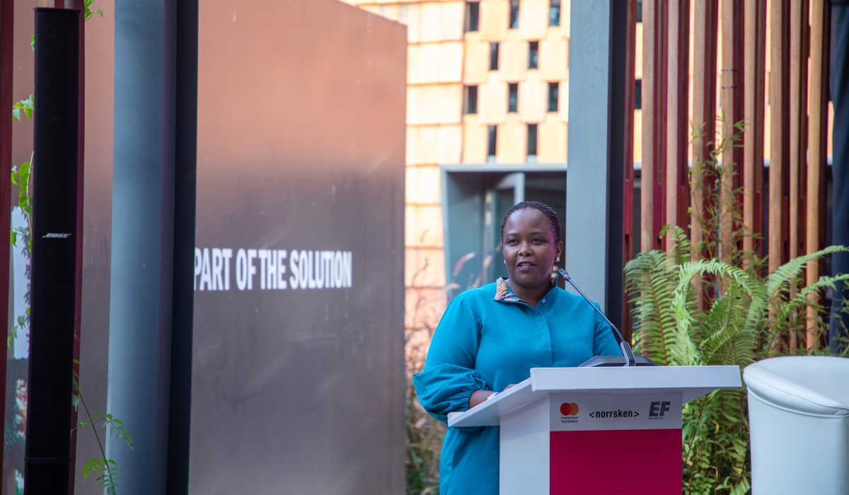 Clare Akamanzi, CEO of Rwanda Development Board speaks at an event organised by the Mastercard Foundation, EF Education First, and Norrsken on Women&#039;s Day. Photos by Dan Gatsinzi