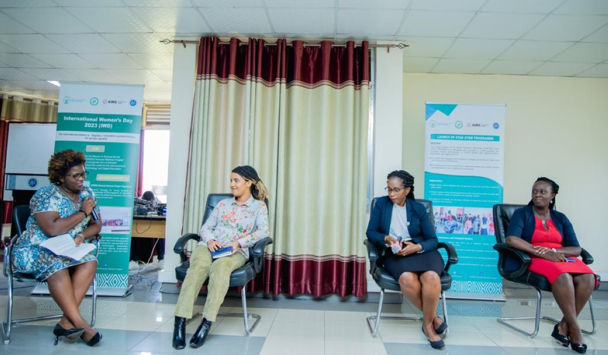 Speakers in a panel discussion on the importance of digital spaces for the economy and addressing online and ICT-facilitated gender-based violence on March 11 at UR-CST. Courtesy photos