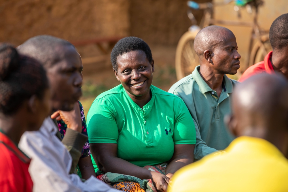 Francoise Mukaremera is a Genocide survivor and a beneficiary of the ‘Mvura Nkuvure’ programme  (C) during a session in Bugesera District. Courtesy