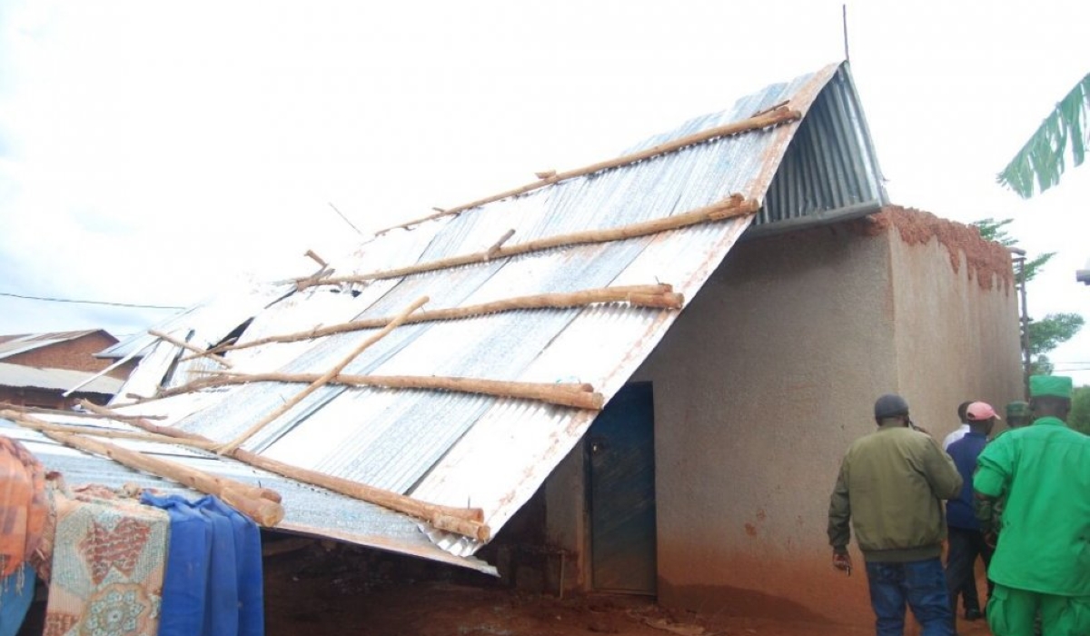 One of the 256 houses that were destroyed by strong winds in Kirehe district. Strong wind speed ranging between 8 and 10 metres per second is expected in some parts of the country up to March 20. Courtesy