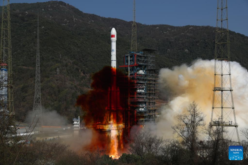 A Long March-3B carrier rocket carrying the Gaofen-13 02, a new Earth observation satellite, blasts off from the Xichang Satellite Launch Center in southwest China&#039;s Sichuan Province, on March 17, 2023. The satellite will be mainly used in land surveys, crop yield estimation, environmental governance, meteorological early warning and forecasting, as well as comprehensive disaster prevention and mitigation. (Photo by Ying Longfei/Xinhua)