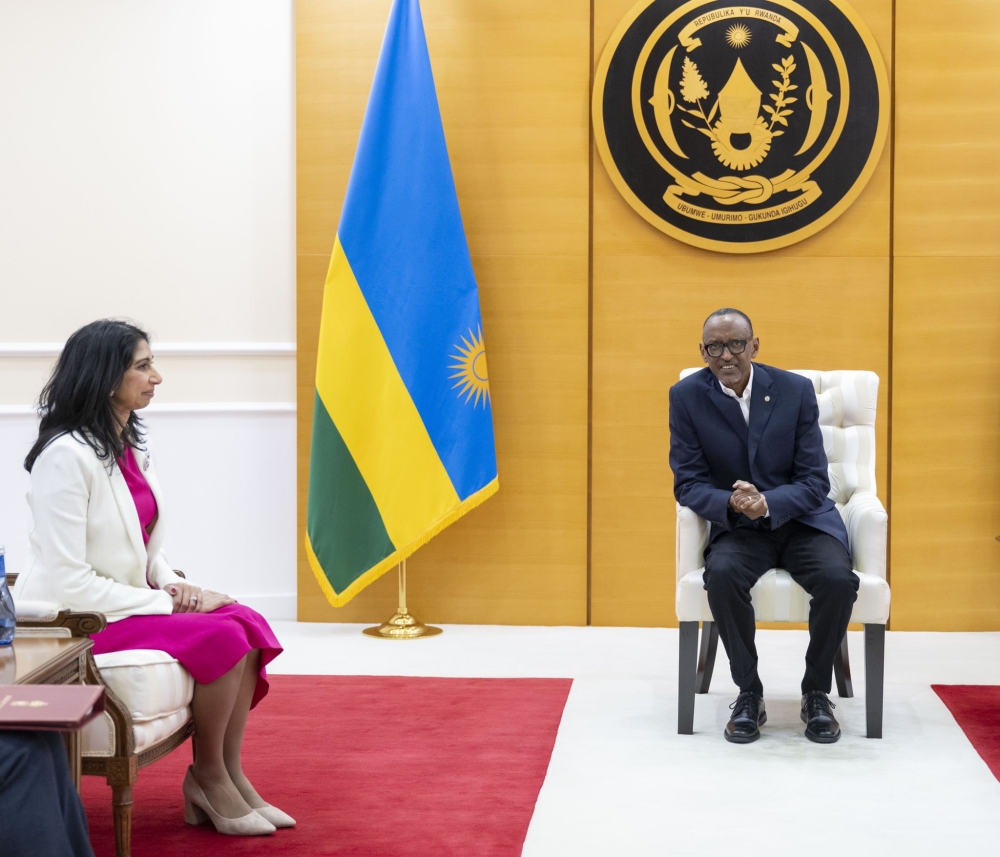 President Paul Kagame meets with the United Kingdom’s Home Secretary Suella Braverman at Village Urugwiro on Sunday, March 19. Photo by Village Urugwiro