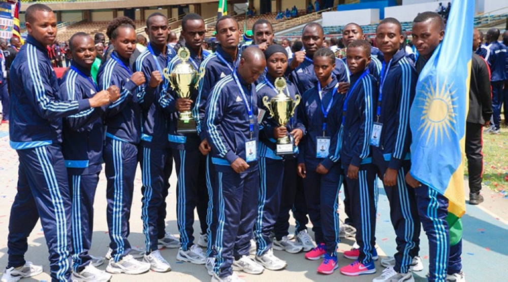 Rwanda National Police&#039;s Karate team pose for a photo after finishing in the second position during EAPCCO games 2019. File