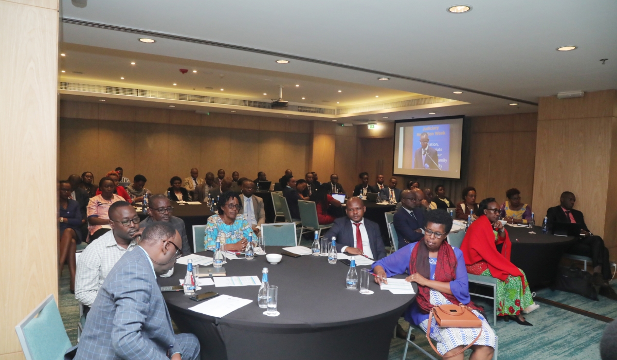 Delegates follow Sam Rugege, the head of the advisory committee of professional mediators&#039; remarks during the launch of the mediation week on Monday, March 20. Courtesy