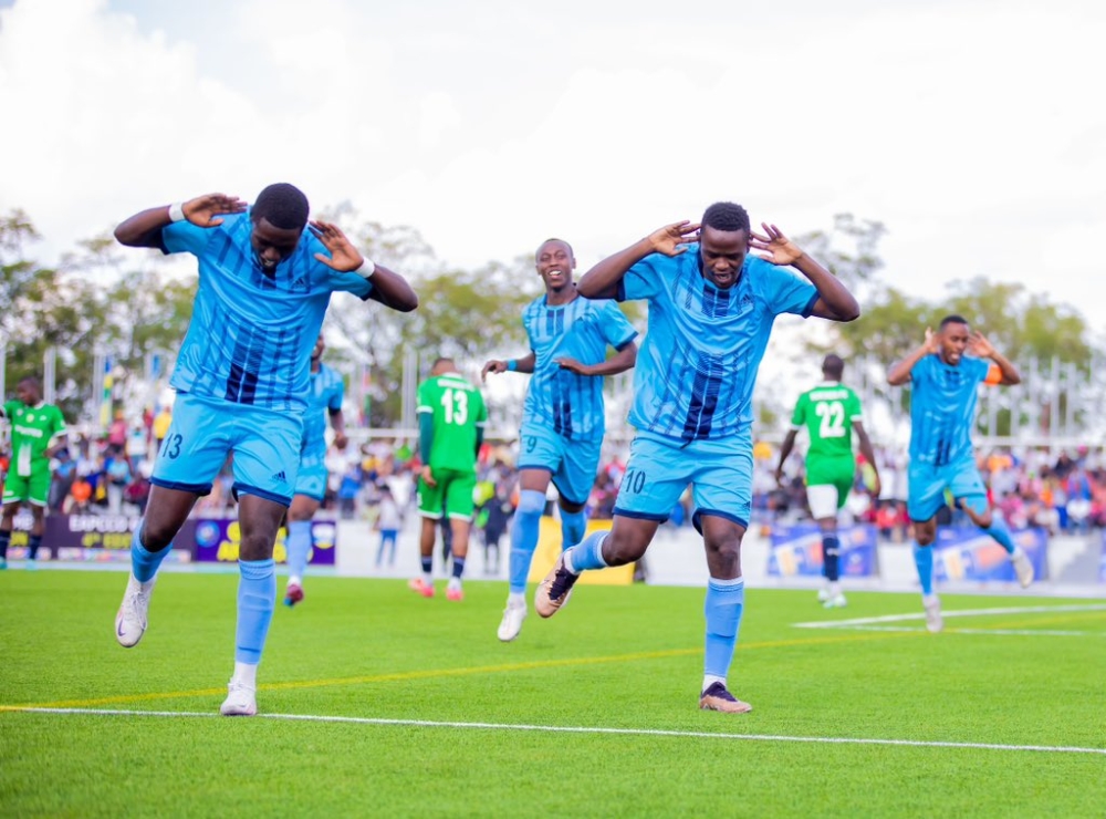 Muhadjiri Hakizimana celebrates a goal and his teammates after beating beat Police National du Burundi (PNB) 3-1 at the ongoing 4th edition of the Eastern Africa Police Chiefs Cooperation Organization (EAPCCO) Games on Tuesday, March 21, at Kigali Pele Stadium. Courtesy