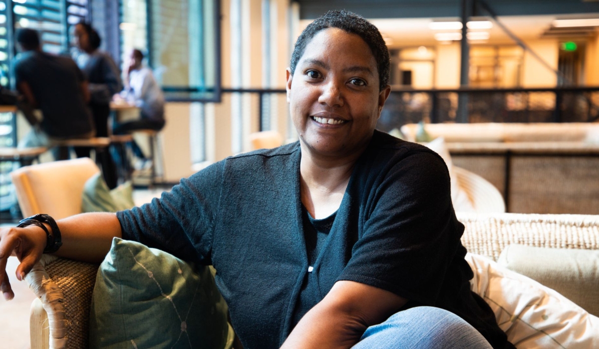 Lesley Grobler, the Operations Manager of KomezArt, an online art space that empowers Rwandan artists by helping them to sell their art pieces. Photo by Craish Bahizi