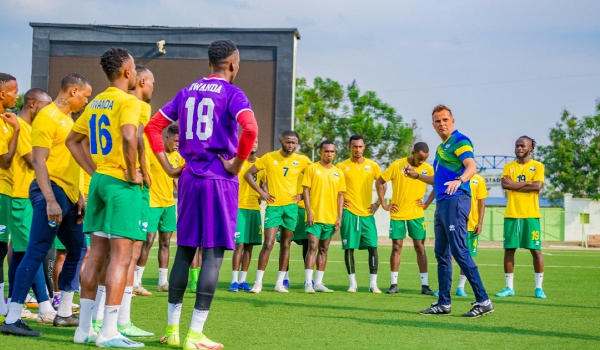 Rwanda national team head coach, Carlos Alos Ferrer, talks to his squad during a training session in Kigali. Ferrer maintains that Benin is still a dangerous side despite the Cheetahs lying at the bottom of Group L of the 2023 AFCON qualifiers without a single point.