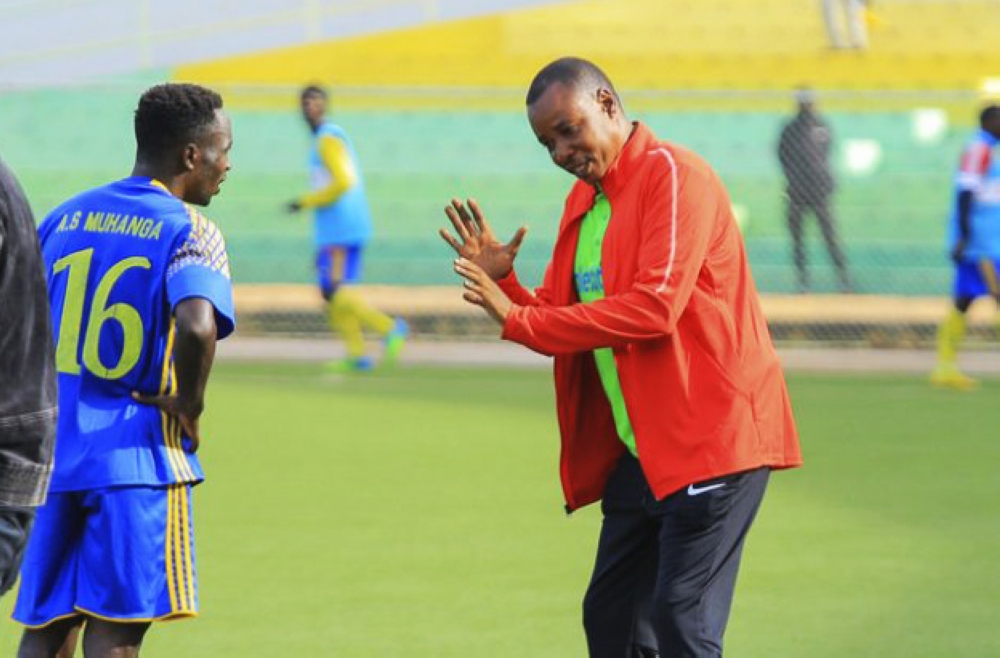 AS Muhanga head coach Abdul Mbarushimana shouts to his players during the game. The second league team is expected to join the Premier League next season. File