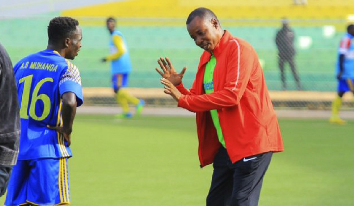 AS Muhanga head coach Abdul Mbarushimana shouts to his players during the game. The second league team is expected to join the Premier League next season. File