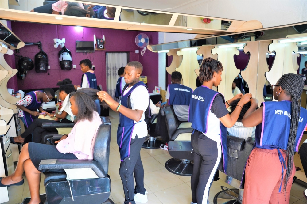 Hairdressers on duty at Marina Bella Natural Hair Salon in Remera in Kigali. Photo by Craish Bahizi 
