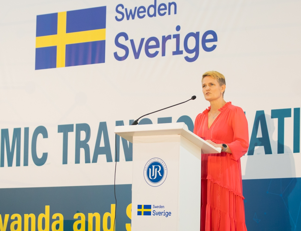 Ambassador of Sweden to Rwanda, Johanna Teague addresses attendees during the celebration event on March 23.