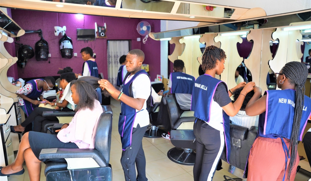 Hairdressers on duty at Marina Bella Natural Hair Salon in Remera in Kigali. Photo by Craish Bahizi 