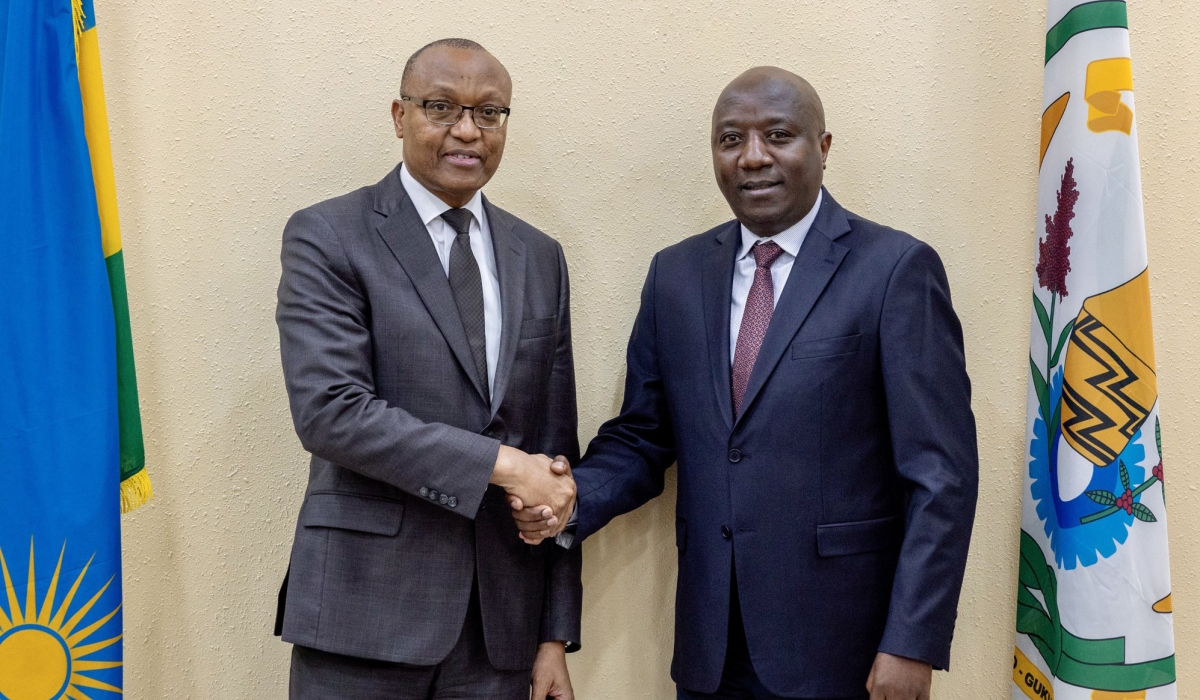 Prime Minister Edouard Ngirente meets with Floribert Ngaruko, the new Executive Director of the World Bank for Africa Group 1 Constituency in Kigali, on Thursday, March 23, Courtesy