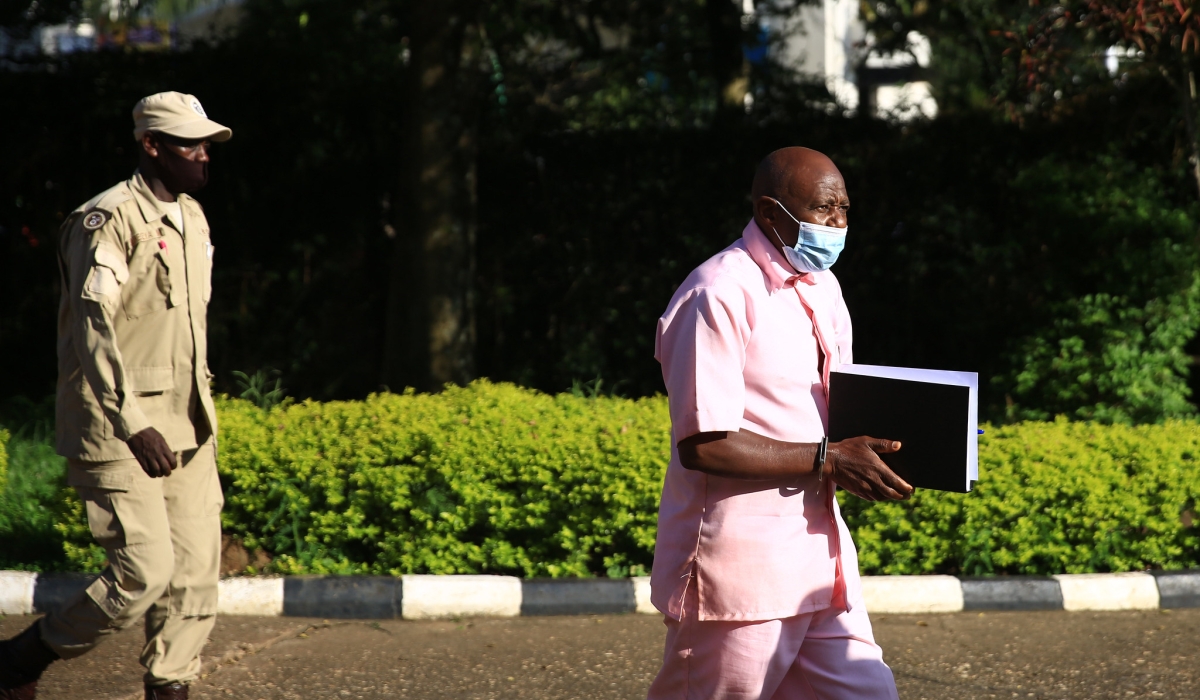 Paul Rusesabagina arrives at the  High Court Special Chamber for International and Cross-border Crime   for a hearing session in Kigali, on March 11, 2021 . Photo by Sam Ngendahimana
