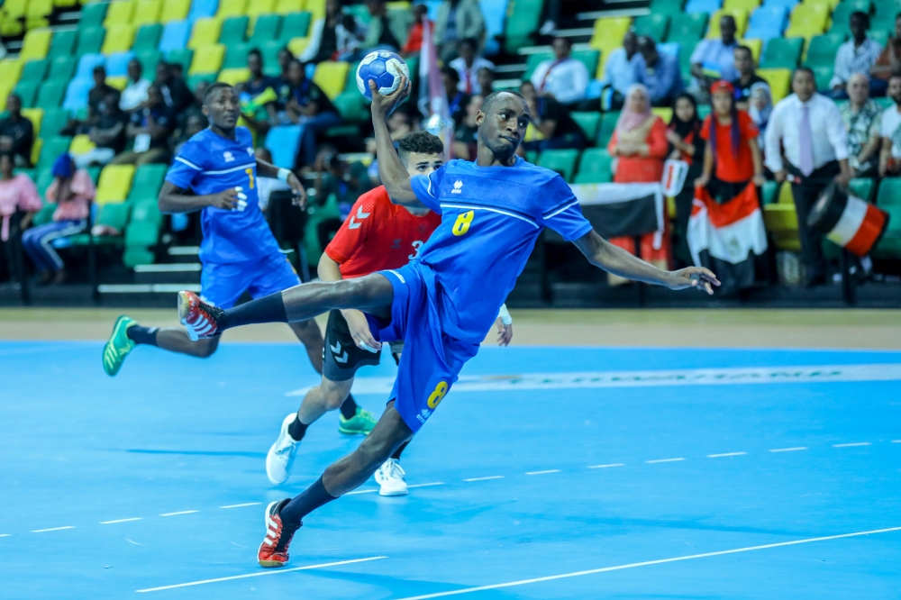 Rwanda handball team players during the game against Egypt at BK Arena. Rwanda U19 will play two buildup matches against neighbors Burundi on April 1. Dan Nsengiyumva