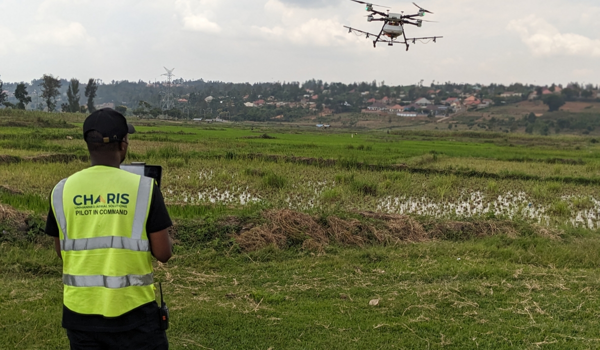 One of the pilots with Charis test-flies, one of the drones deployed in the spraying of larvicide that will target mosquito-prone areas across the country to curtail malaria spread.