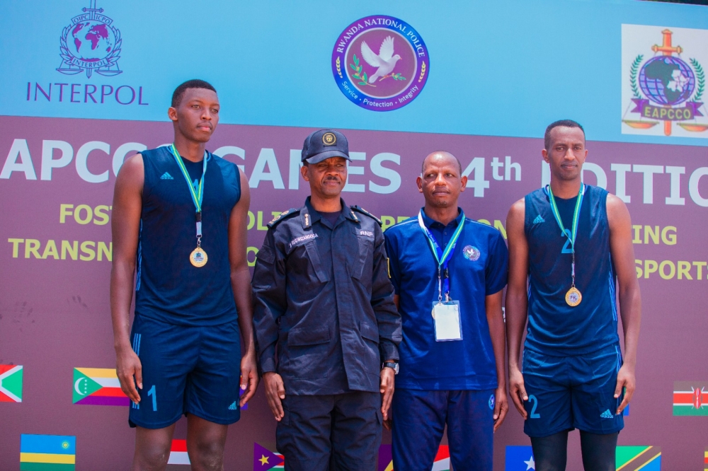 Beach Volleyball duo Olivier Ntagengwa and Venuste Gatsinzi won another gold medal for Rwanda National Police (RNP) at the 2023 Eastern Africa Police Chiefs Cooperation Organization (EAPCCO) Games. Courtesy
