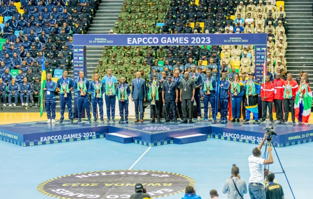 Officials in a group photo with the overall winner of the 4th edition of the Eastern Africa Police Chiefs Cooperation Organization (EAPCCO) Games, which concluded in Kigali on Monday, March 27.Courtesy