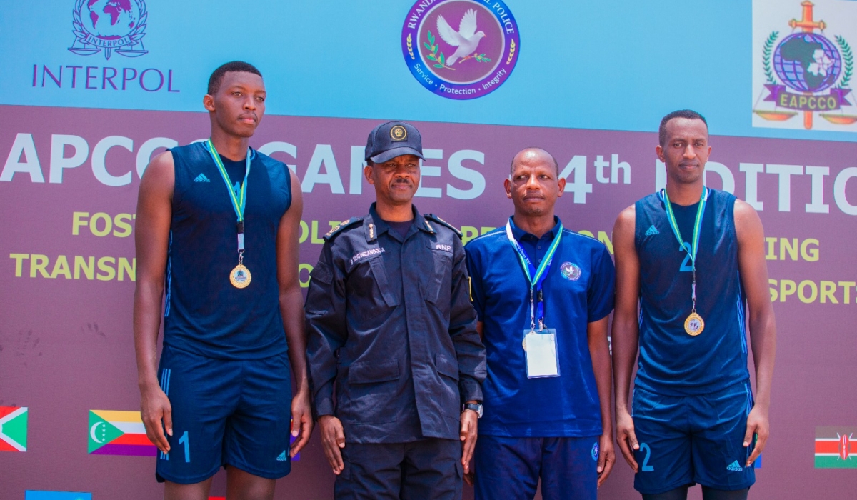 Beach Volleyball duo Olivier Ntagengwa and Venuste Gatsinzi won another gold medal for Rwanda National Police (RNP) at the 2023 Eastern Africa Police Chiefs Cooperation Organization (EAPCCO) Games. Courtesy