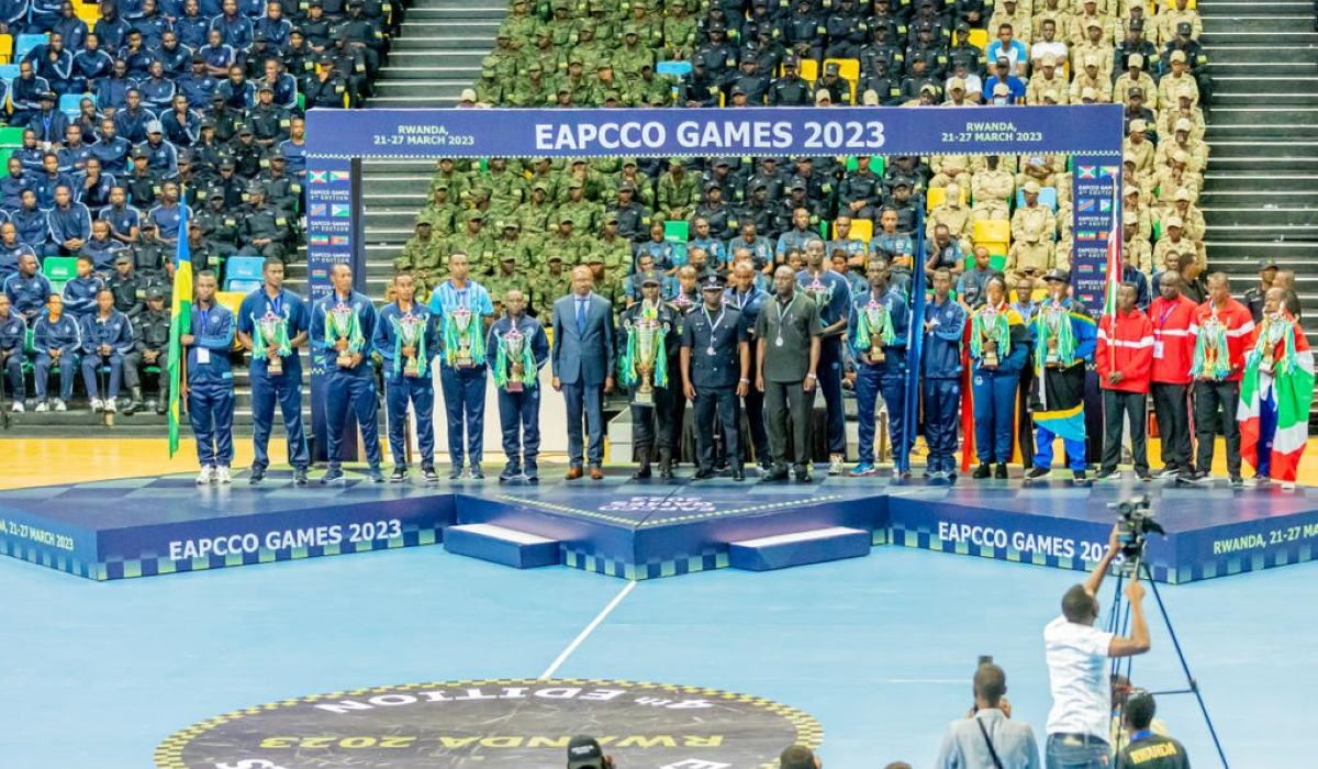 Officials in a group photo with the overall winner of the 4th edition of the Eastern Africa Police Chiefs Cooperation Organization (EAPCCO) Games, which concluded in Kigali on Monday, March 27.Courtesy