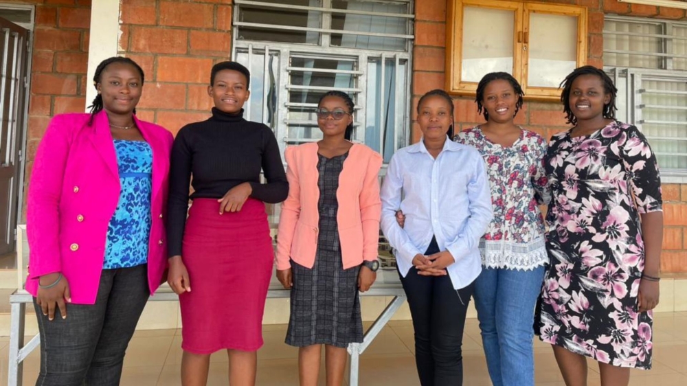 Julienne Umuhoza,a student at IPRC - Huye campus, in the department of civil engineering , poses for a photo with other girls in Sciences. Courtesy
