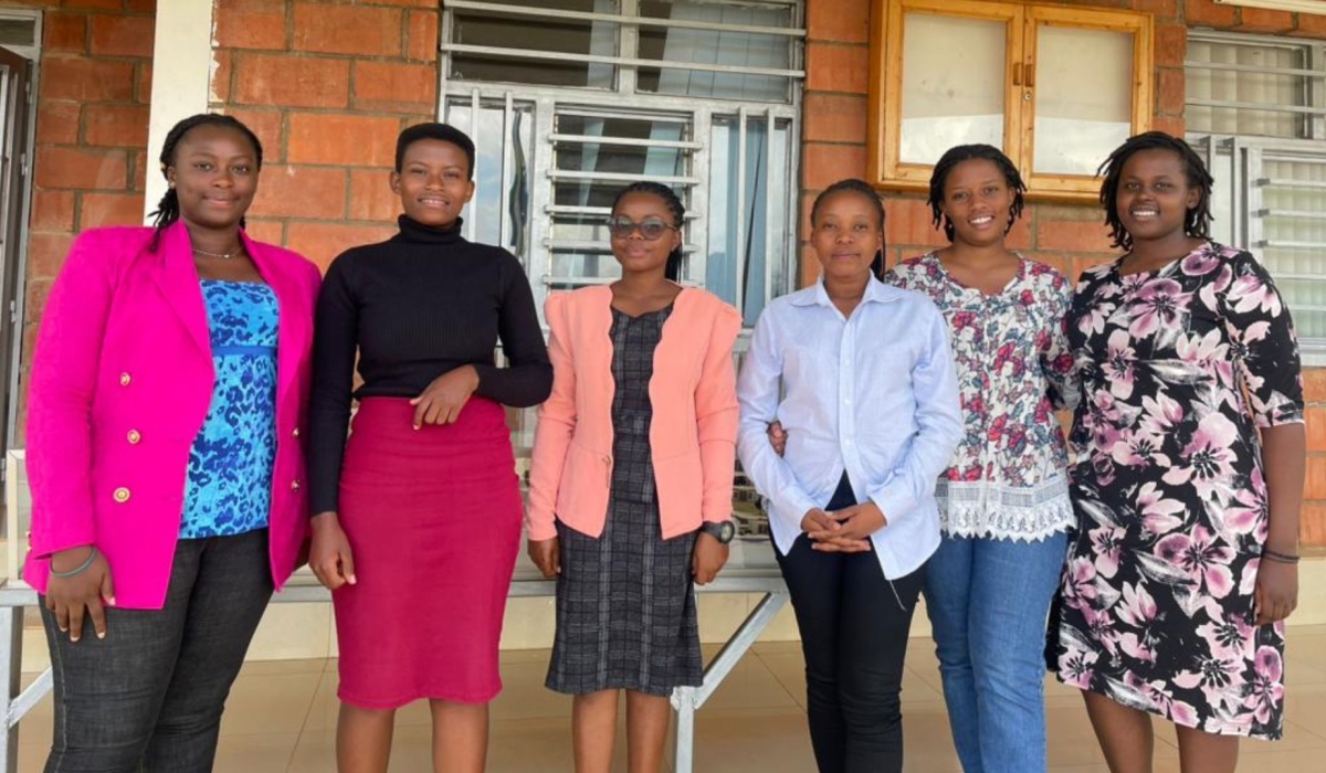 Julienne Umuhoza,a student at IPRC - Huye campus, in the department of civil engineering , poses for a photo with other girls in Sciences. Courtesy