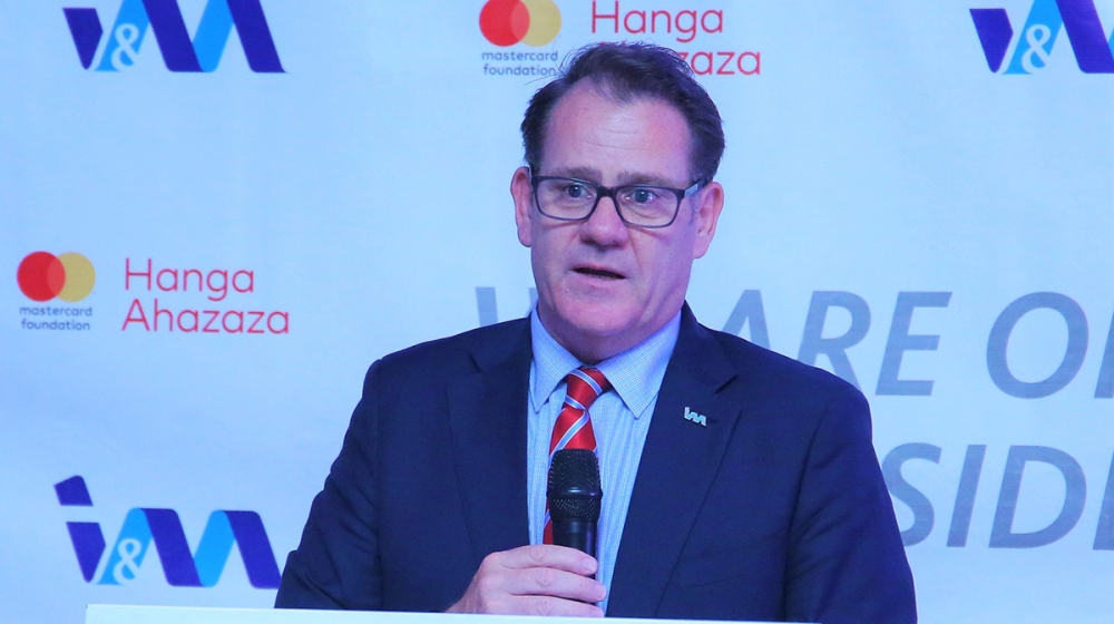 Robin Bairstow, the Managing Director of I&M Bank Rwanda delivers remarks during the event. Craish BAHIZI