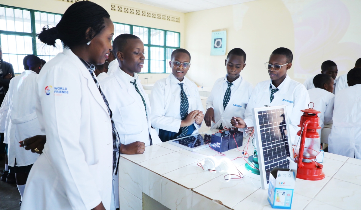Students in a group work practical exercise at Fawe Girls’ School-Kigali in February 2023. Photo: File.