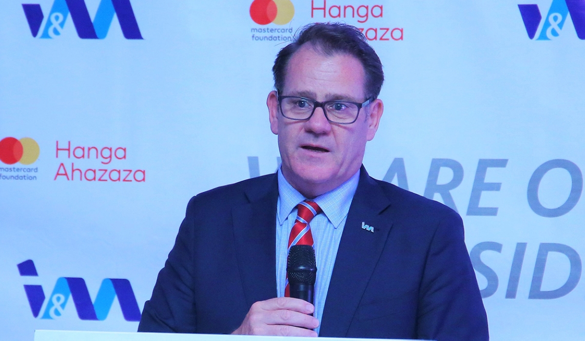 Robin Bairstow, the Managing Director of I&M Bank Rwanda delivers remarks during the event. Craish BAHIZI