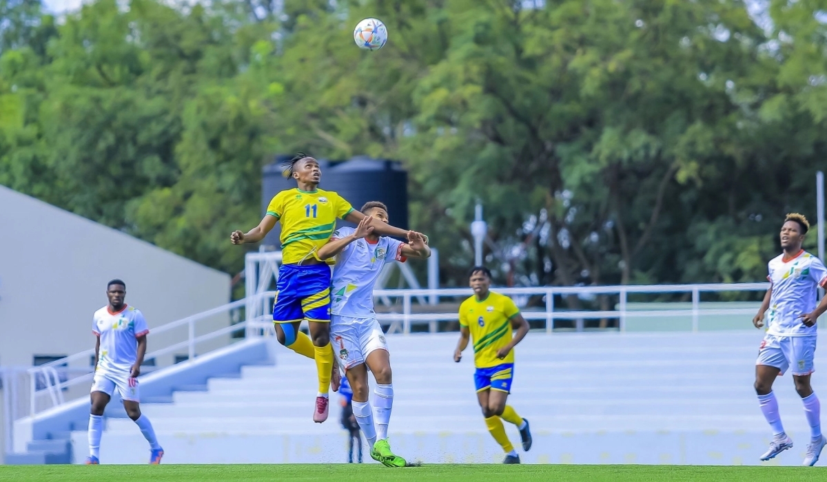 Amavubi&#039;s Kevin Muhire vies for the ball during the 1-all draw in a tightly-contested AFCON Group L qualifier held Wednesday, March 29, at empty Kigali Pelé Stadium. Courtesy
