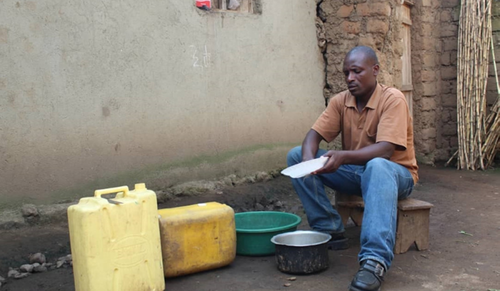 Nzitabakuze washes dishes to alleviate his spouse from domestic chores. In most societies, cooking, cleaning, fetching water, and collection of firewood are still considered as women’s work.