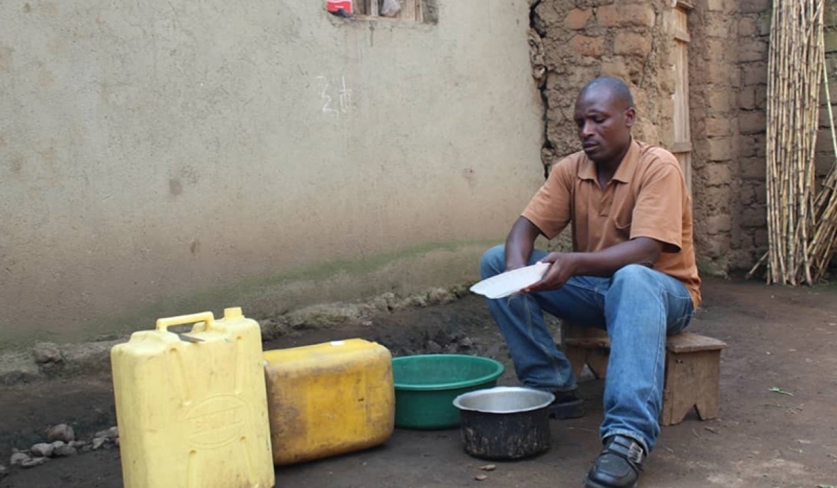 Nzitabakuze washes dishes to alleviate his spouse from domestic chores. In most societies, cooking, cleaning, fetching water, and collection of firewood are still considered as women’s work.